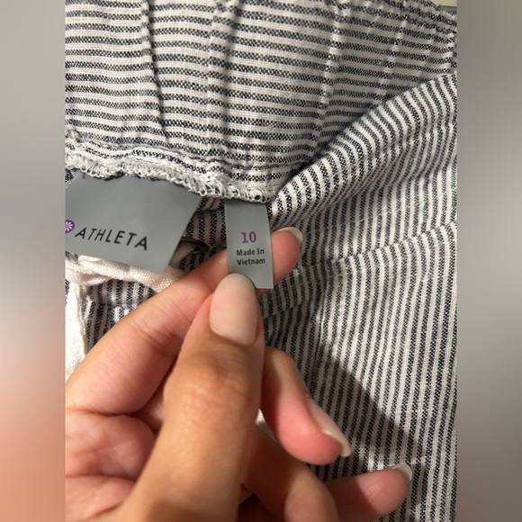 Athleta Pants Wide Leg Linen Bali Trouser Drawstring Stripe 100% Linen - Picture 4 of 10
